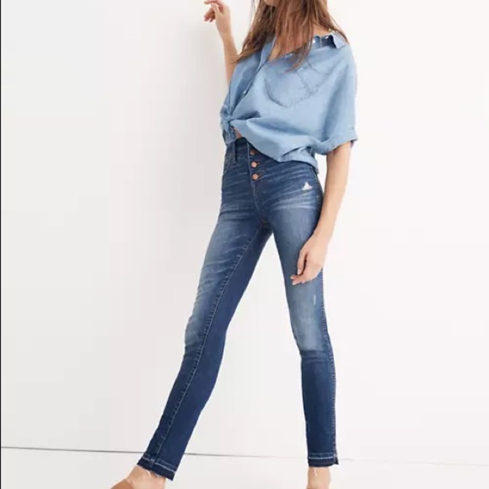 NEW Madewell 10” high rise button fly skinny jeans drop hem distressed size 24 - Picture 2 of 12